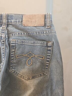 !it jeans Light Blue Wide Leg Jeans with Tan Patch and Embroidered Back Pocket